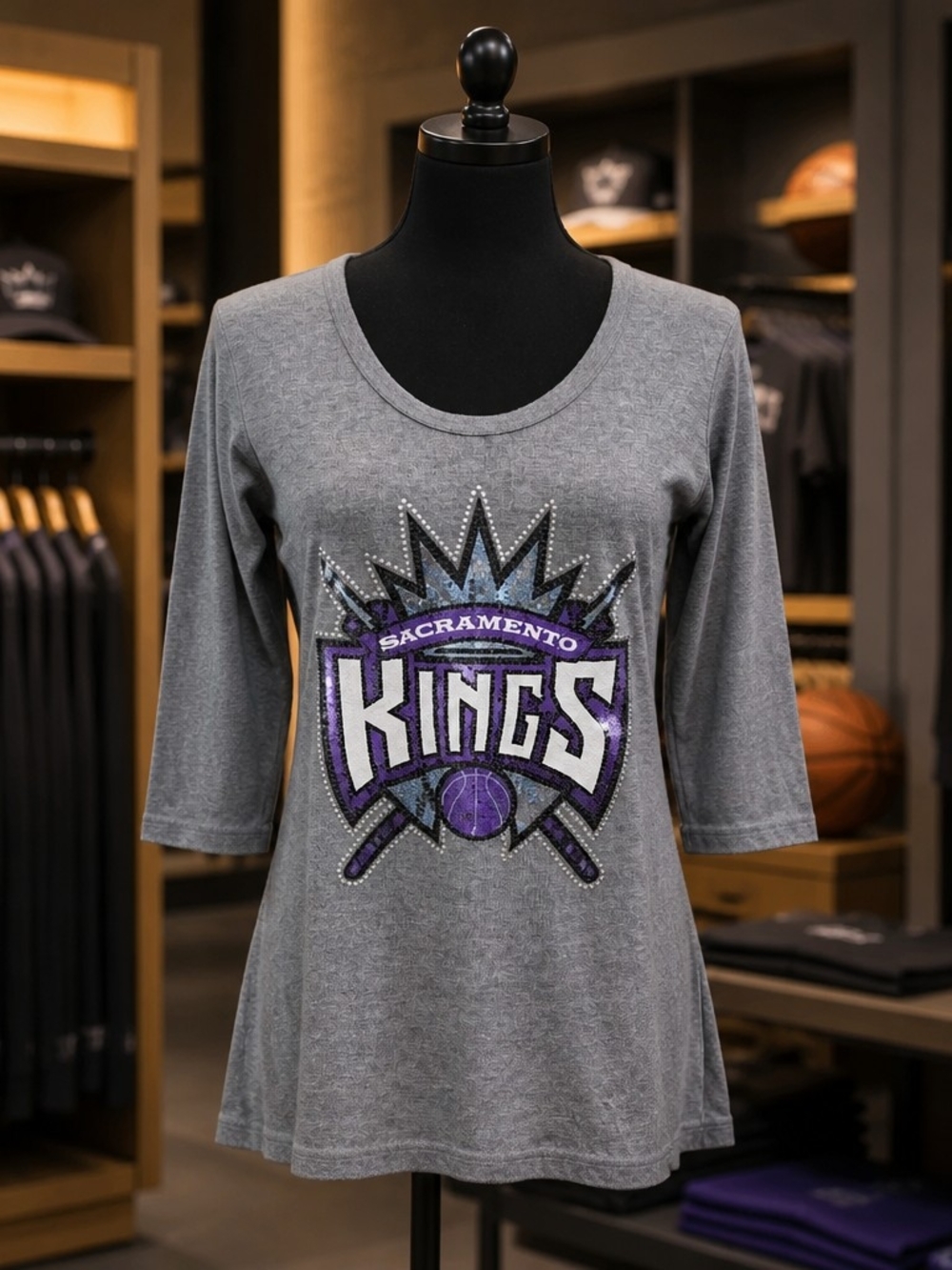 Sacramento Kings NBA Women’s 3/4 Sleeve Grey/Purple GameDay Size S